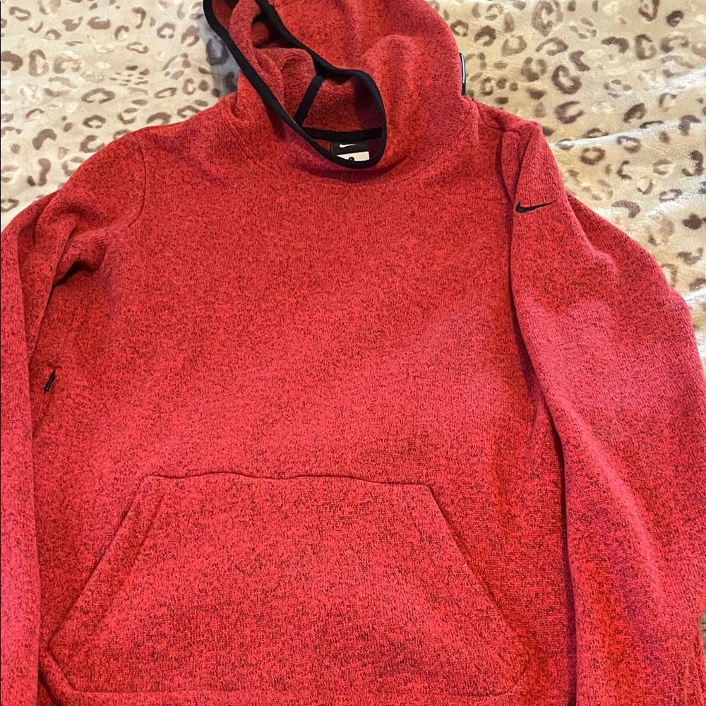 Nike Red Speckled Hooded Pullover with Black Trim